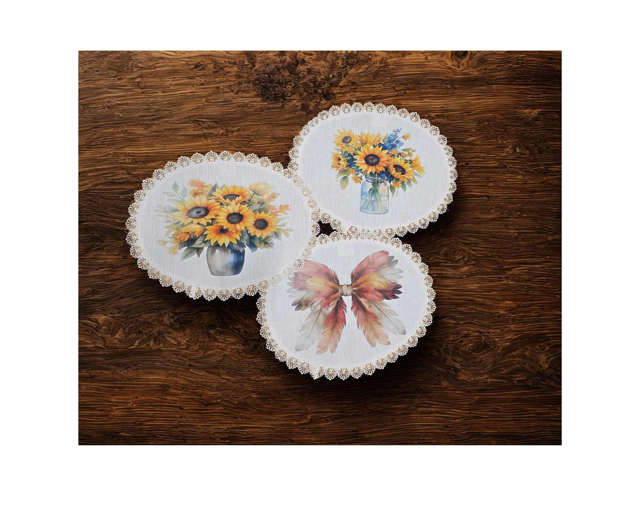 Linen Placemat With Lace Trim 16.54" x 12.6" Oval